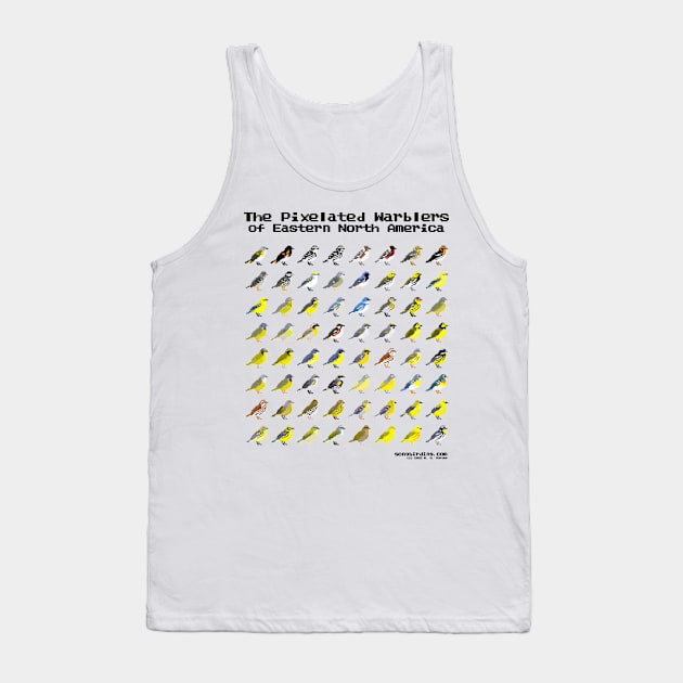 The Pixelated Warblers of Eastern North America (Black Text) Tank Top by songbirdingpod